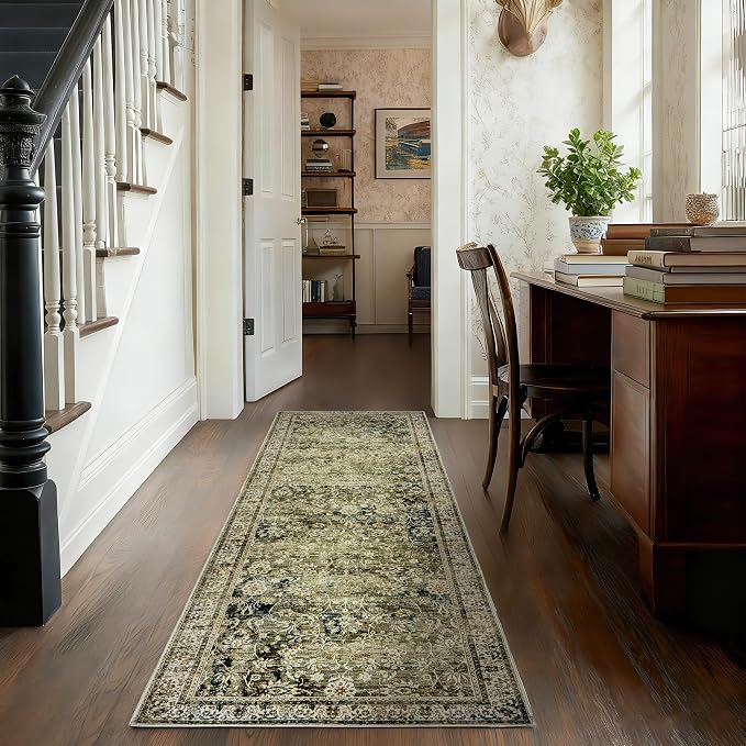 Boho Washable Runner Rug for Kitchen, Non Slip Rubber Backing Non Skid Oriental - Image 2