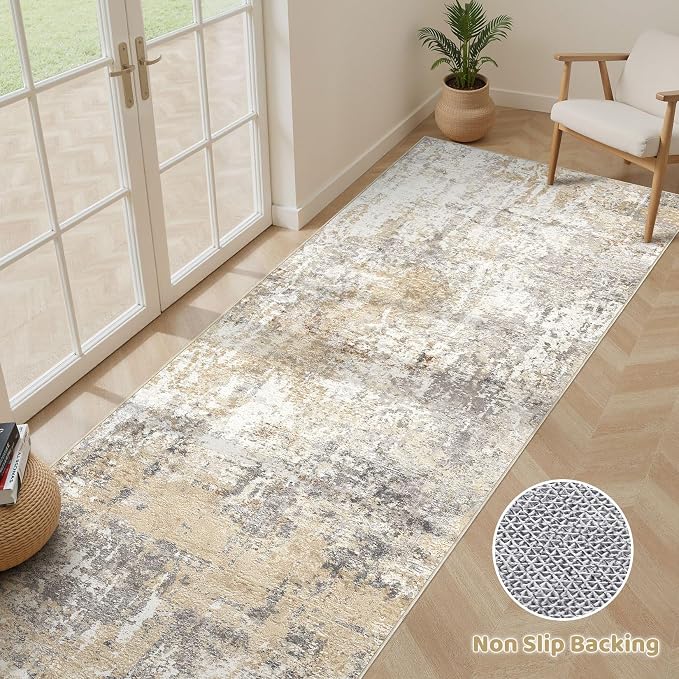Runner Rug Kitchen Washable Rugs: 3x8 Non-Slip Abstract Soft Modern Stain - Image 3