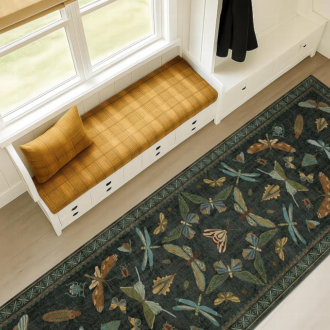 Washable Insect 2x8 Long Runner Rug by HazoHaus