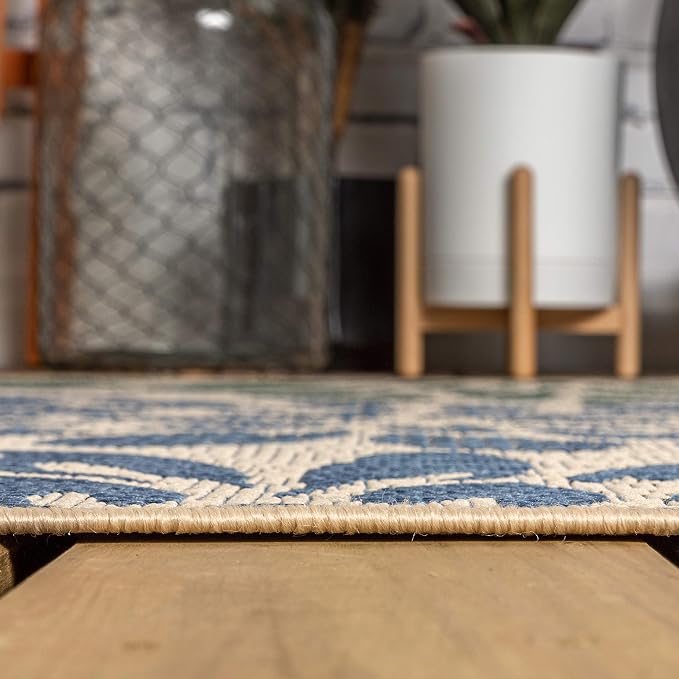 JONATHAN Y Floral Textured Weave Indoor Outdoor Runner Rug 2X20 Navy/Green - Image 7