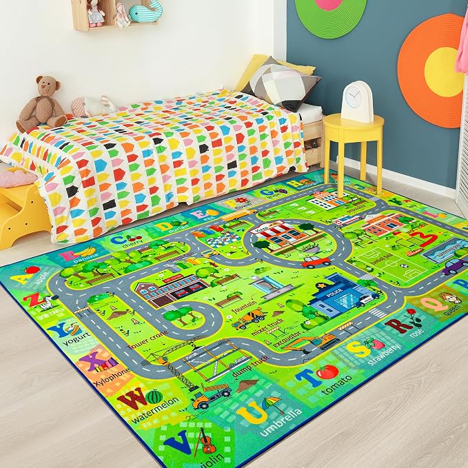 Chicrug 6x9 Car Road Area Rug for Kids Playroom Bedroom, Non Slip Low Pile - Image 7