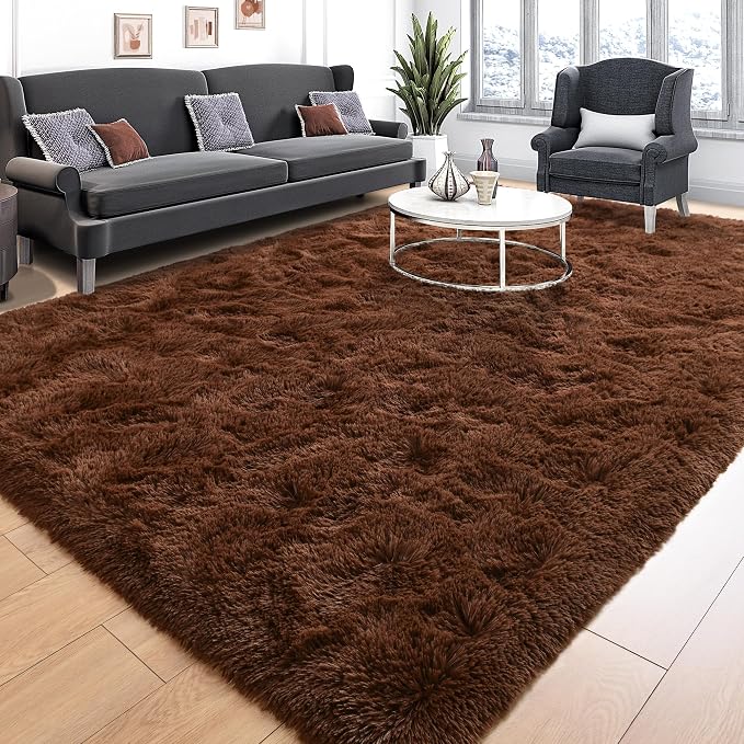 Tepook 8x10 Brown Area Rugs for Living Room Bedroom, Soft Fluffy Plush Shaggy - Image 2