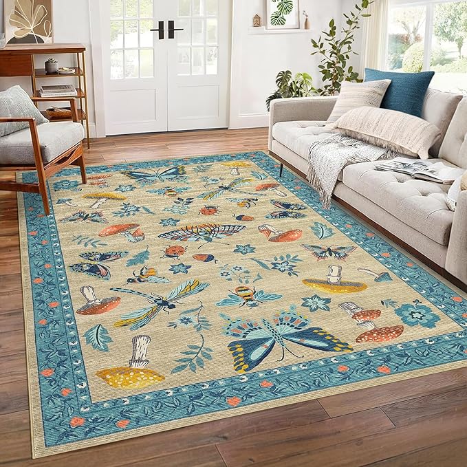 Mushroom Insect Washable Rug 5x7 Area Rugs by ROYHOME