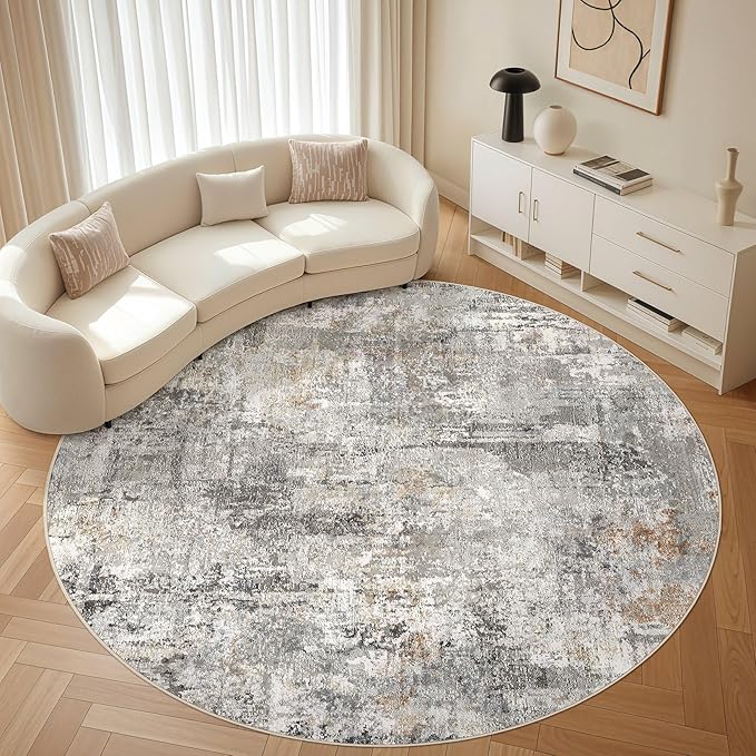 10ft Round Rug Living Room Rugs: 10x10 Washable Circle Large Abstract Modern - Image 8