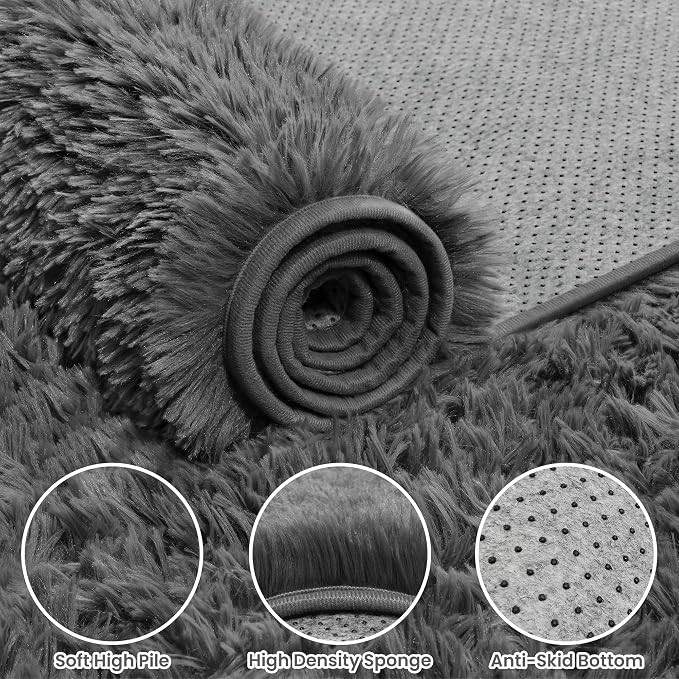 8x10 Area Rugs for Living Room: Ultra Soft Fluffy Shag Grey Rugs for Bedroom - Image 7