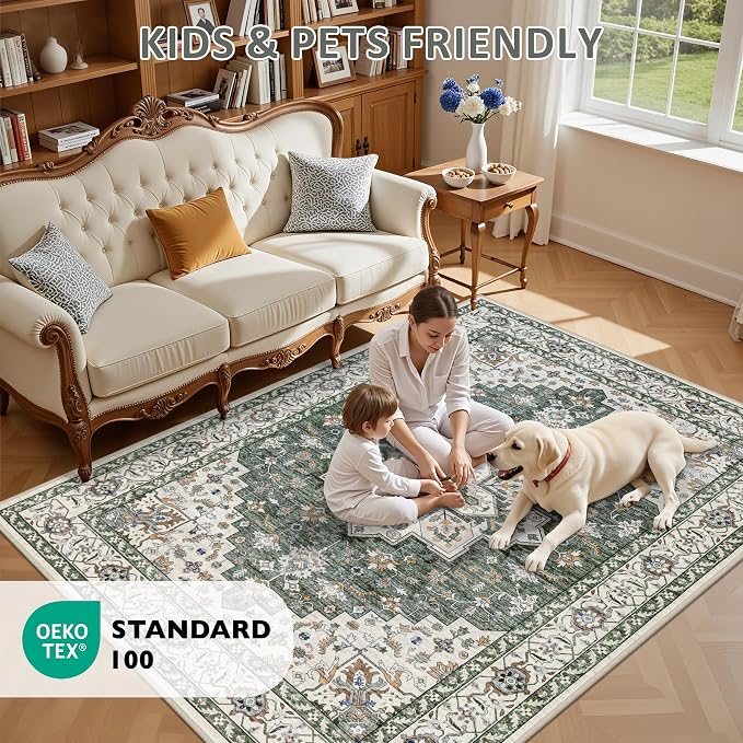 Area Rugs 10x14 Living Room Rug: Washable Rug Soft Vintage Boho Medallion - Image 8