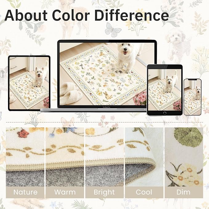 Soalmost Dog 9x12 Area Rugs for Living Room, Machine Washable Animal Floral - Image 8