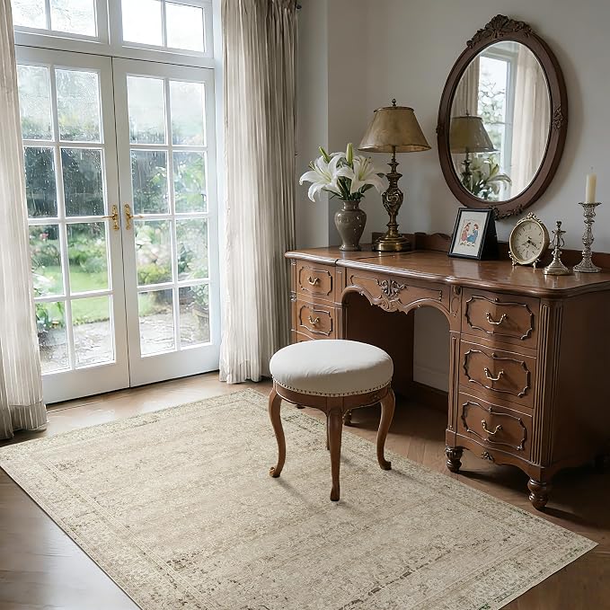 BILEEHOME Modern Farmhouse Area Rug 5 x7 Washable Floral Earth Tone Neutral - Image 8
