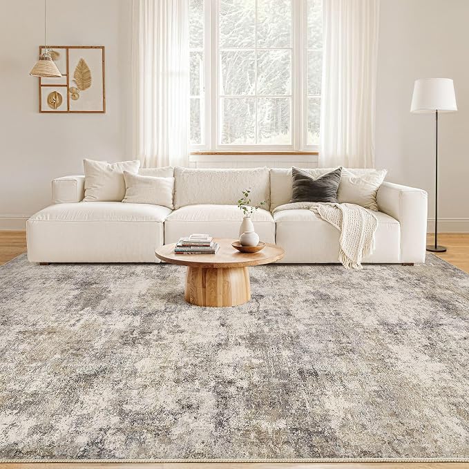 Nakagishi 8x10 Area Rugs Living Room: Washable Abstract Large Neutral Soft Rug - Image 4