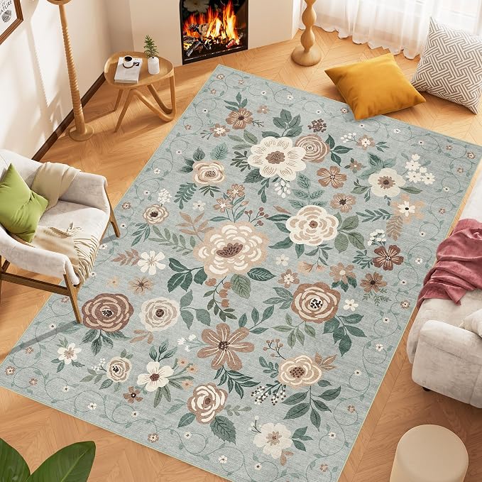 DUKINO 5x7 Area Rug, Floral Design, Lightweight Non Slip Washable, Indoor Low - Image 4