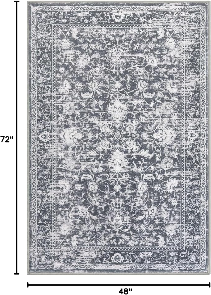 KILOCOCO Area Rug 4x6 Entryway Rug Washable Printed Vintage Floral Rubber - Image 2