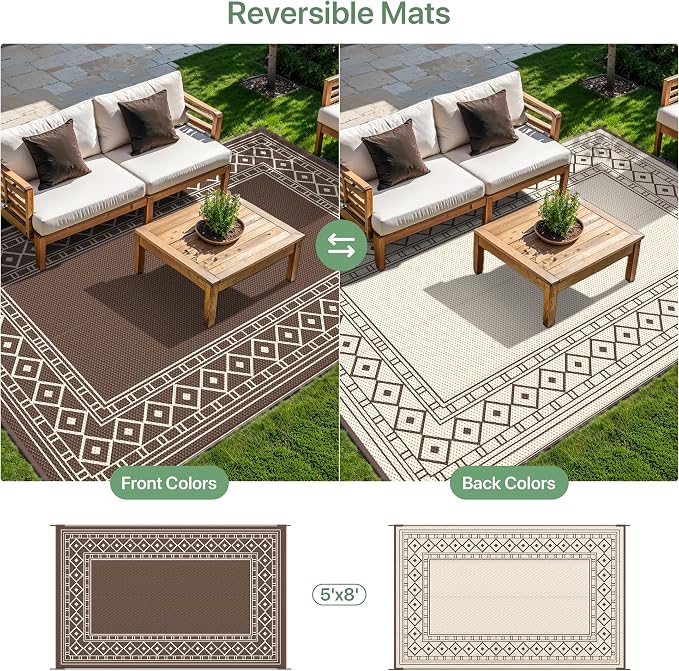 GENIMO Outdoor Rug Waterproof for Patio Decor, Camping Mat for Outdoor - Image 4