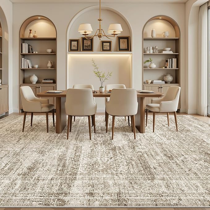 Soalmost 12x15 Washable Area Rug Brown Neutral Abstract Living Room Large - Image 4