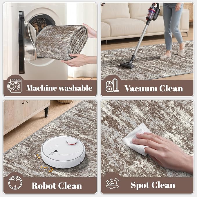 Abstract Washable Runner Rug 2x6, Woven Non-Shedding Thin Runners - Image 4