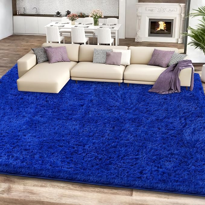 Blue Shag Area Rug for Bedroom, 4x6 Fluffy Shaggy Rugs for Living Room Boys - Image 2