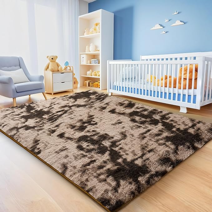 5x7 Tie-Dyed Brown Area Rugs for Living Room, Fluffy Shag Rug for Bedroom - Image 4