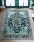 RELEANY Area Rugs 3'x4' Washable Non-Slip, Floral Vintage Distress Medallion by RELEANY
