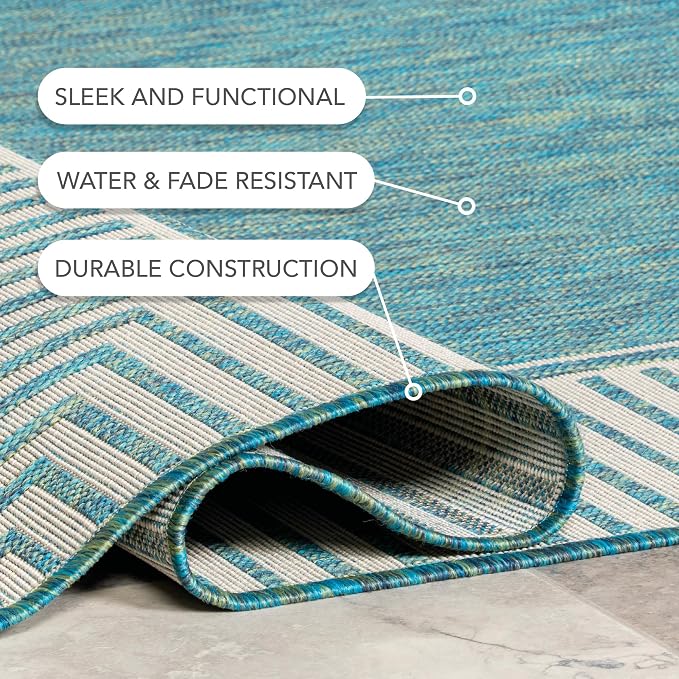Nuloom Asha Teal/Ivory, Striped Border, Soft and Cozy, High Traffic, Easy Clean - Image 7