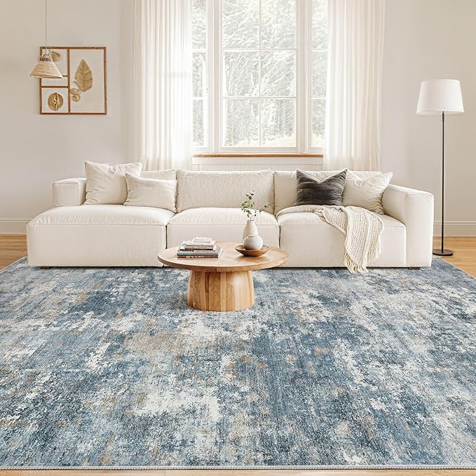 Nakagishi 10x12 Area Rugs Living Room: Washable Abstract Large Neutral Soft Rug - Image 4