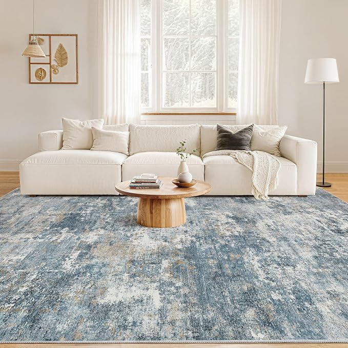 Nakagishi 9x12 Area Rugs Living Room: Washable Abstract Large Neutral Soft Rug - Image 4