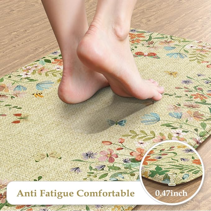 KIMODE Kitchen Mats Cushioned Anti Fatigue, Summer Farmhouse Flower Kitchen - Image 3