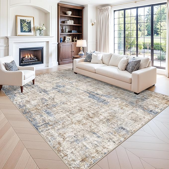 Washable 8x10 Area Rug – Modern Neutral Abstract Soft Non-Slip Stain-Resistant by ZHXXUJ