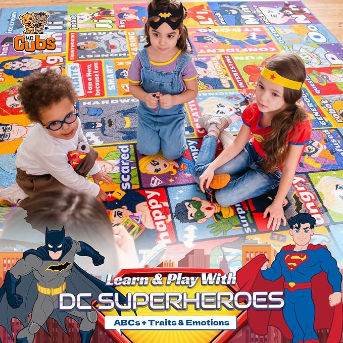 DC Super Friends Educational Kids Rug – ABC Alphabet, Emotions & Hero Traits - Image 4