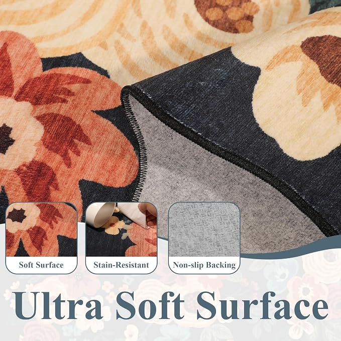 DUKINO 4x6 Area Rug, Floral Non-Slip Indoor Washable Rug - Image 7