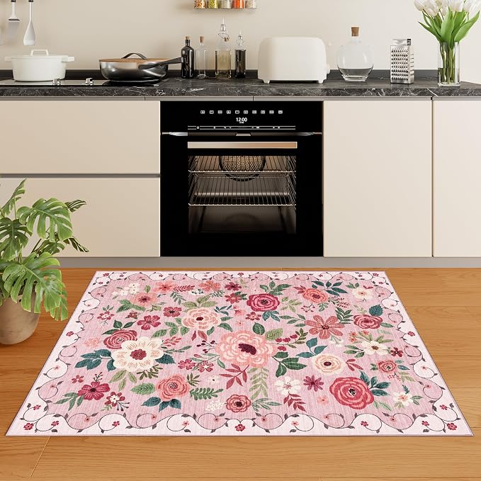DUKINO 3x4 Area Rug, Lightweight Non Slip Washable Floral Rug, Indoor Low Pile - Image 9