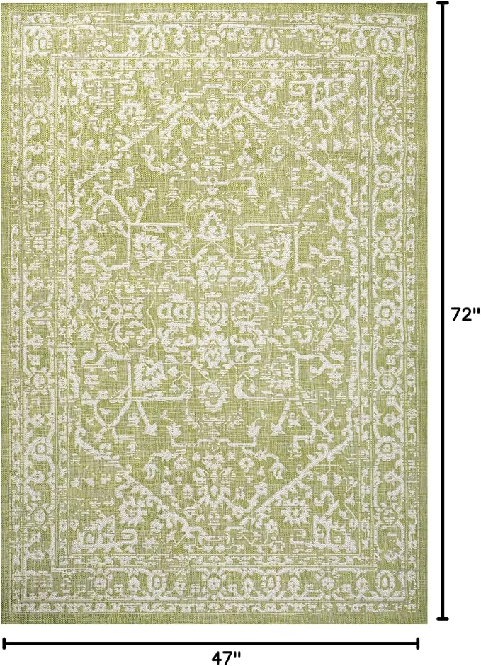 JONATHAN Y Boho Medallion Indoor Outdoor Area Rug 4X6 Green/Cream, Malta - Image 2