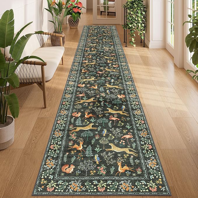 DUKINO 2x12 Washable Runner Rug, Ultra Soft Vintage Animal Runner Rug by DUKINO