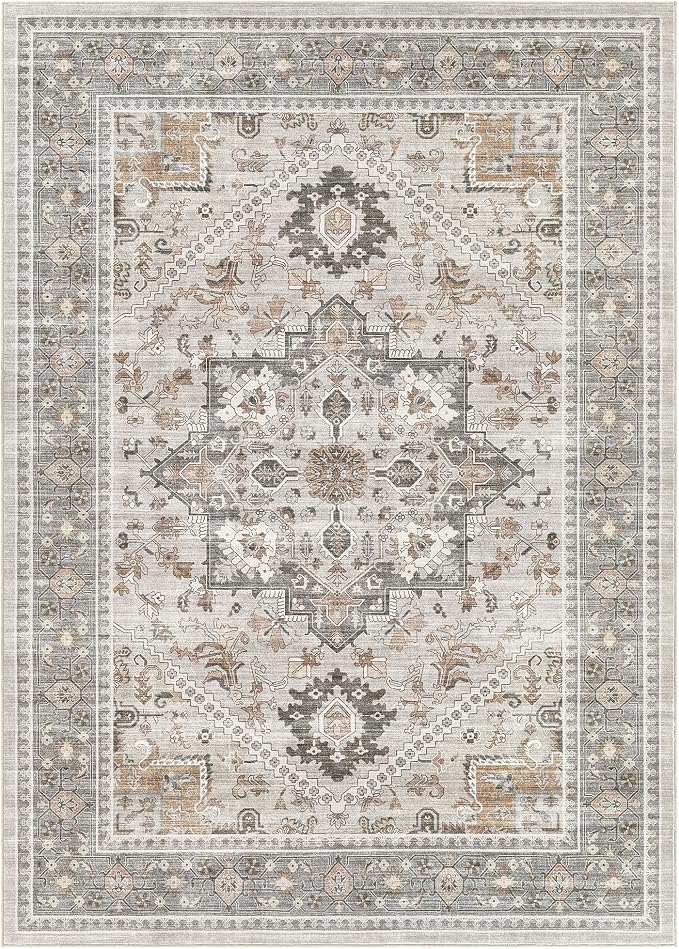 10x12 Vintage Area Rug: Washable Neutral Soft Non Slip Thin Large Floor Carpet - Image 9