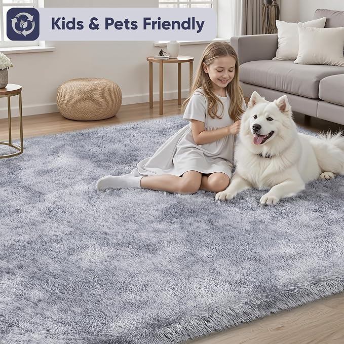 8x10 Area Rugs for Living Room Bedroom: Light Grey Soft Fluffy Shag Upgrade - Image 4