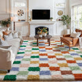 PureCozy Checkered Rug 6x9 for Living Room, Modern Neutral Shag Rug Washable by PureCozy