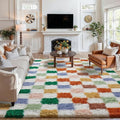 PureCozy Checkered Rug 8x10 for Living Room, Modern Neutral Shag Rug Washable by PureCozy