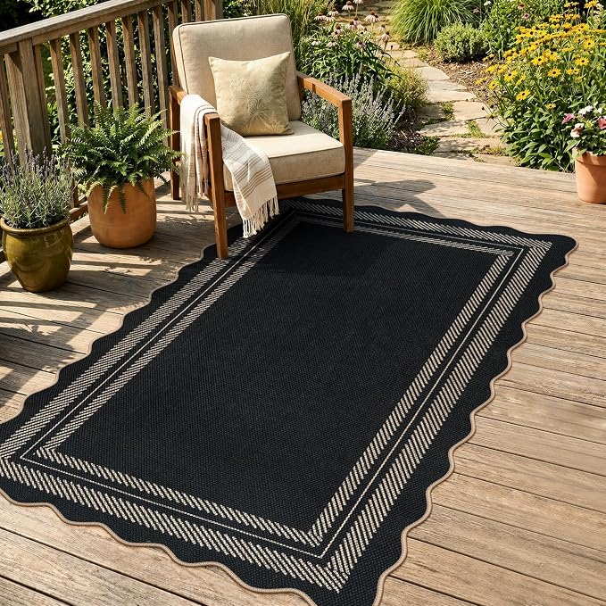 LIVEBOX Scalloped Washable 3x5 Outdoor Rug, Indoor Non Slip Patio Rugs - Image 2