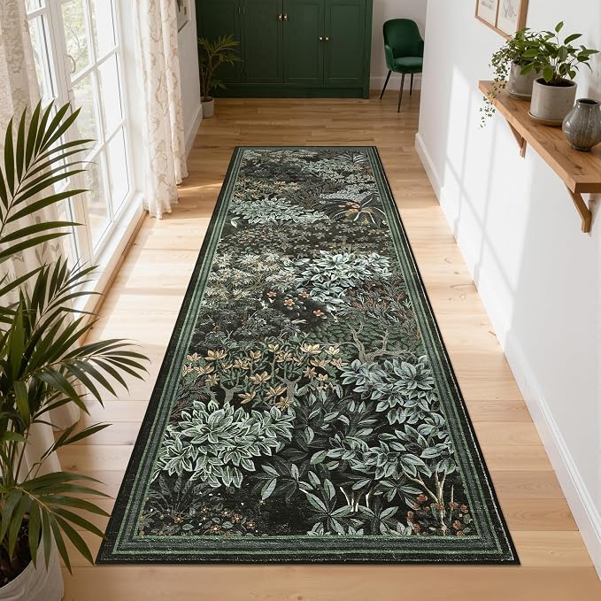 GarveeHome Forest Runner Rug 2.5x10, Botanical Low Pile Non Slip Stain by GarveeHome