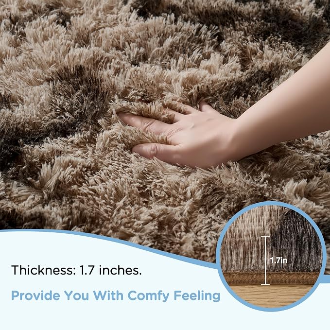 9x12 Tie-Dyed Brown Area Rugs for Living Room, Large Fluffy Shag Rug for - Image 5