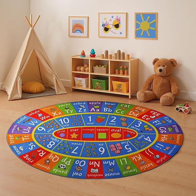 KC Cubs Multi Color Letter Print Power-Loomed ABC Alphabet, Numbers and Shapes - Image 5