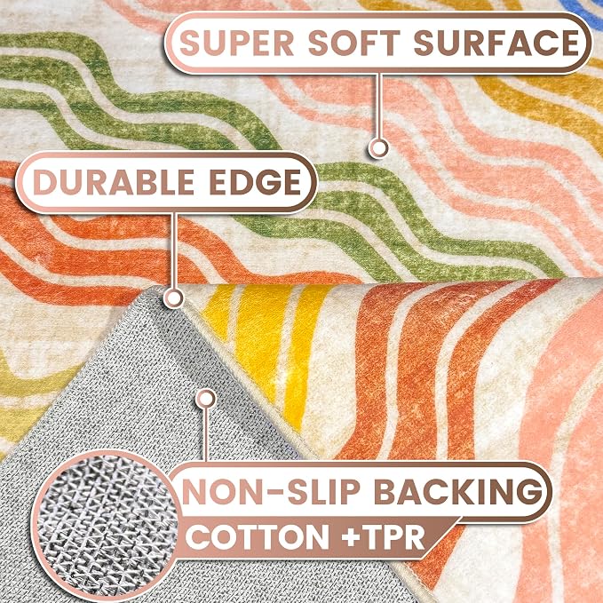 Washable 10x14 Sun Area Rug for Living Room, Rainbow Sun Modern Retro Large - Image 3