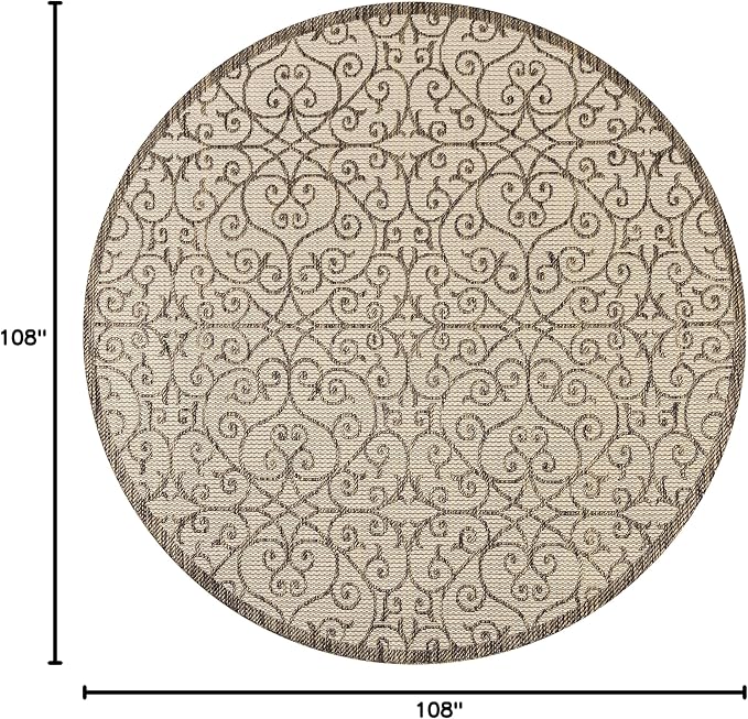 JONATHAN Y Vintage Filigree Indoor Outdoor Round Area Rug 9 Ft Beige/Brown - Image 2