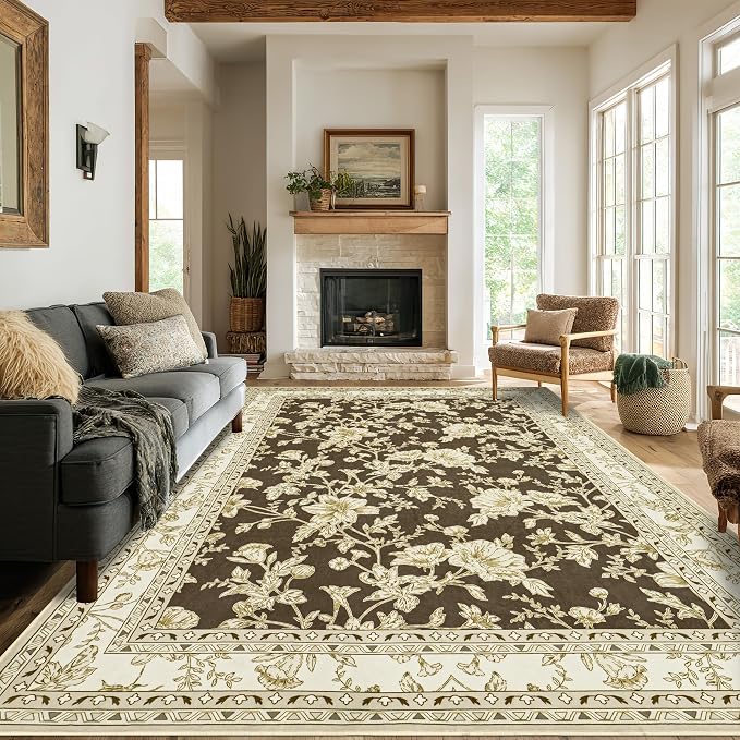 Browm Farmhouse Washable 9x12 Area Rugs by BILEEHOME