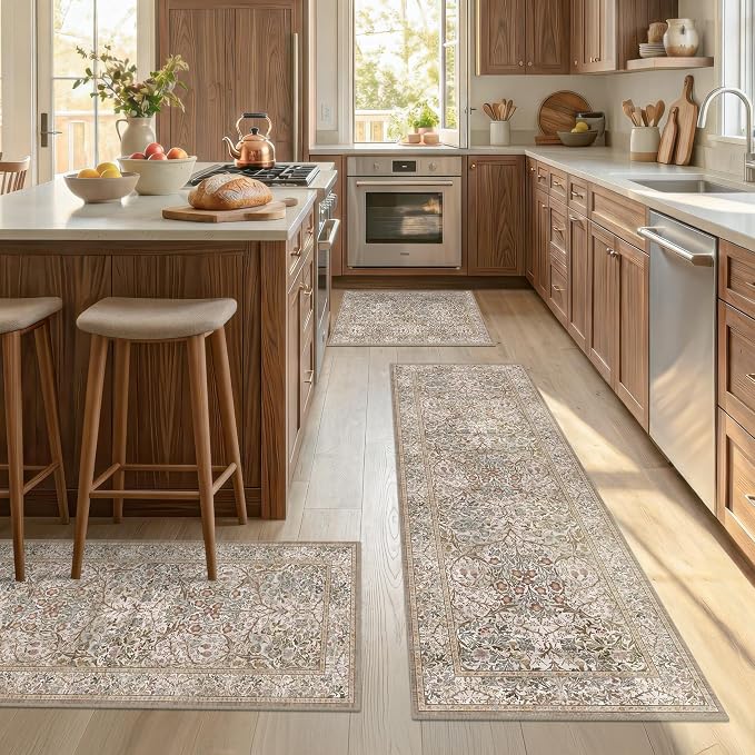 JTJ Washable Kitchen Rug Set of 3, Non-Slip Low Pile Mats in Calming Neutral - Image 6