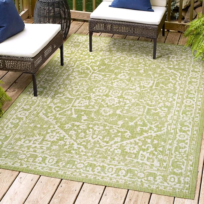 JONATHAN Y Boho Medallion Indoor Outdoor Area Rug 3X5 Green/Cream, Malta - Image 3