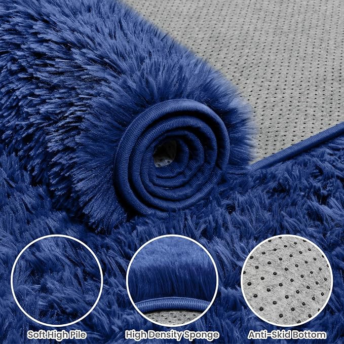 4x6 Area Rugs for Living Room Rug: Soft Fluffy Shag Blue Rugs for Bedroom - Image 6