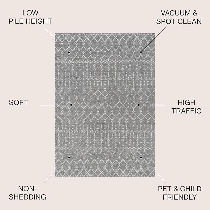 JONATHAN Y Boho Vintage Diamond Gray/Ivory Round Area Rug 4 ft, Moroccan Hype - Image 2