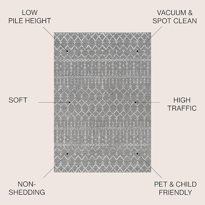 JONATHAN Y Boho Vintage Diamond Gray/Ivory Square Area Rug 8X8 ft, Moroccan Hype - Image 2