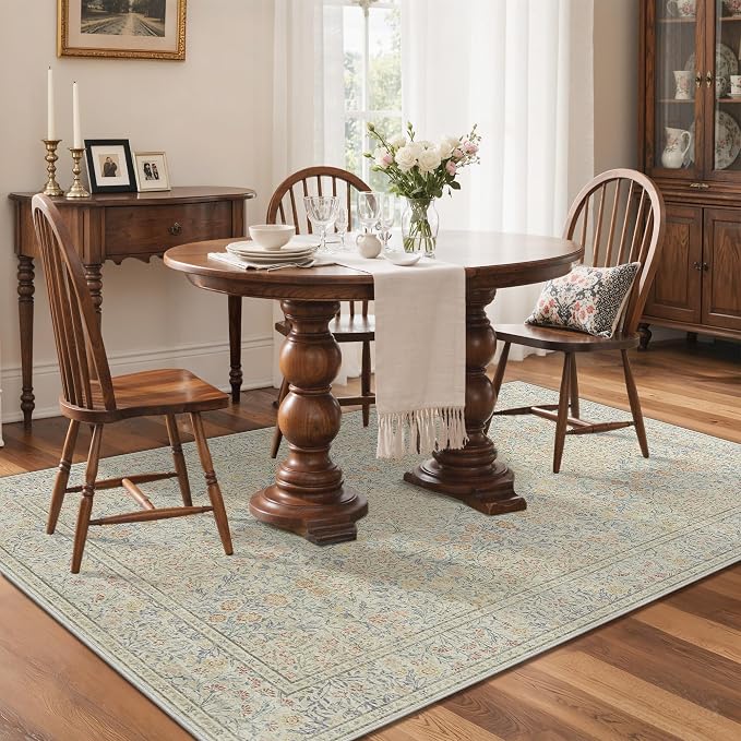 GENIMO 5x7 Area Rug for Living Room, Washable Vintage Floral Low-Pile Non-Slip - Image 3
