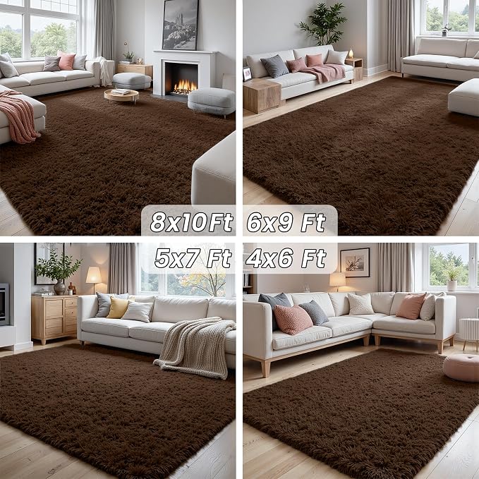 8x10 Area Rugs for Living Room Rug: Soft Fluffy Shag Brown Rugs for Bedroom - Image 7