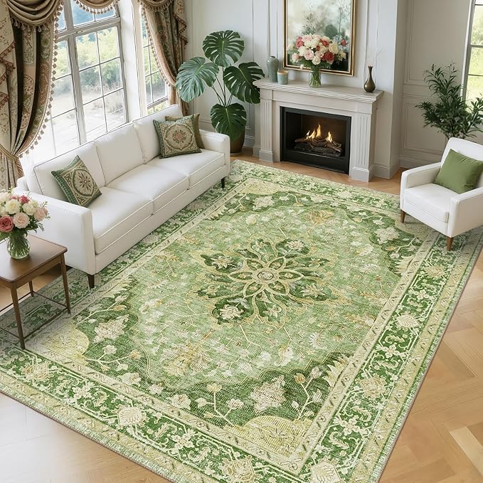 RELEANY Area Rugs 8'x10' Washable Non-Slip, Floral Vintage Distress Medallion - Image 2